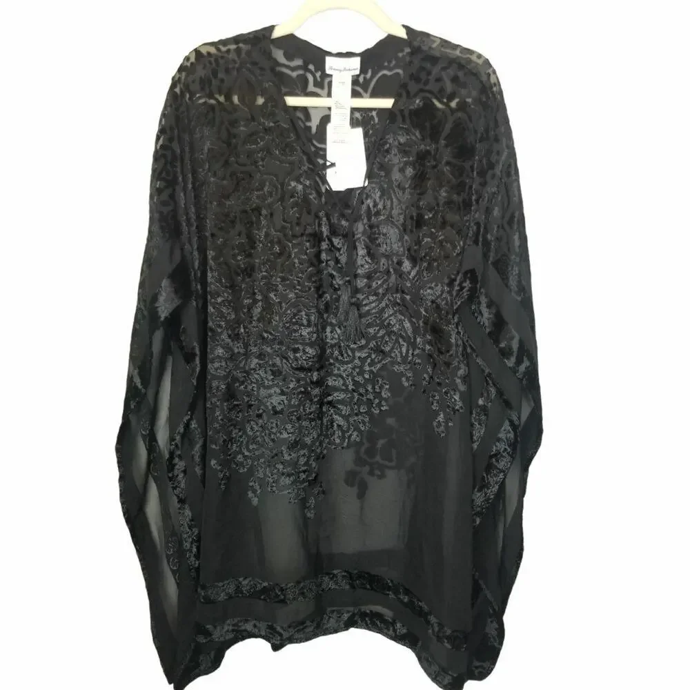 Tommy Bahama Womens Velvet Burnout Lace Up Tunic Swimsuit Cover Up Beach Resort